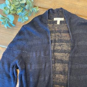 Eileen Fisher open front linen navy blue cardigan
